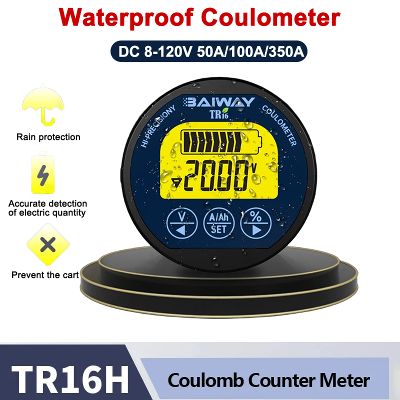Battery Monitor Coulometer - TR16H Waterdichte Coulometer DC 8-120V 50A/100A/350A
