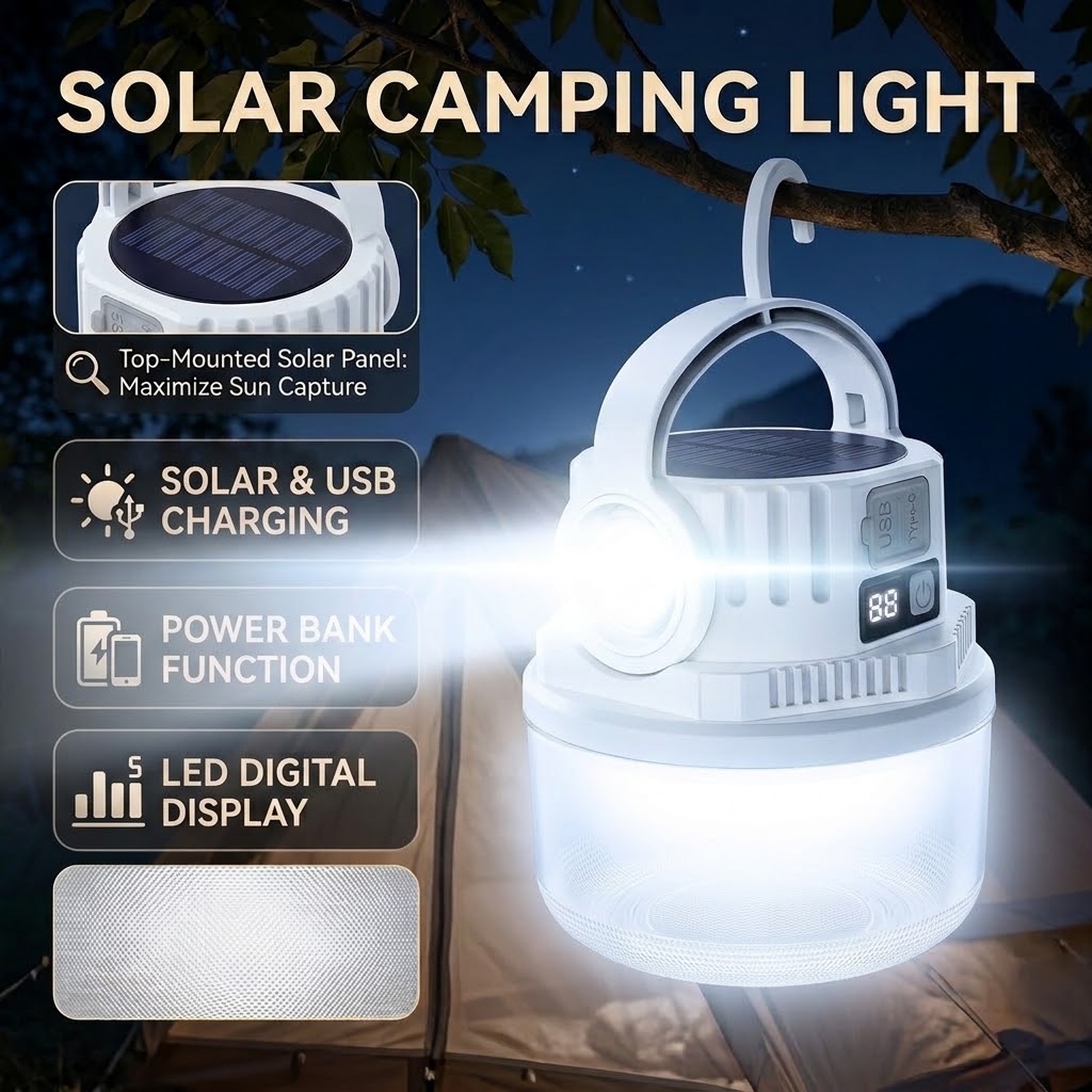 Renewable Energy Sources - Zonne-campinglamp met dubbele lichtbron, draagbare LED-nachtlamp,